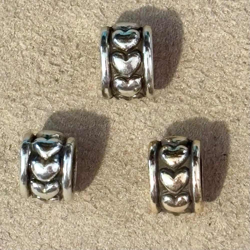 Three 🆕 Brighton Hearts Spacers Narrow silver beads with raised hearts NWOT